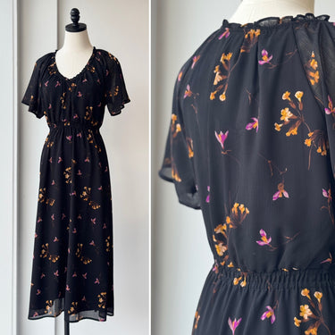 Madewell Georgette Dress in Fresia Black, Small