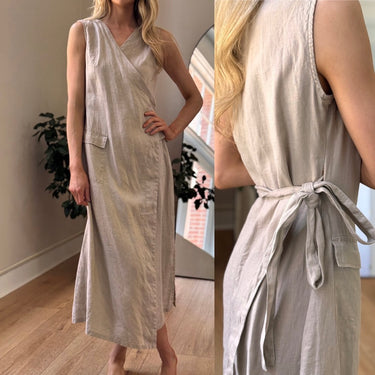 Luxmii Greige Linen Wrap Dress, Medium