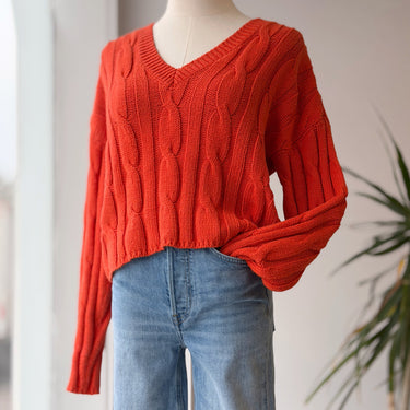 Madewell Orange Cable Knit Crop Sweater, Small