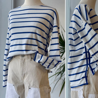 La Ligne Breton Tee Blue Stripe Long Sleeve Shirt, Small