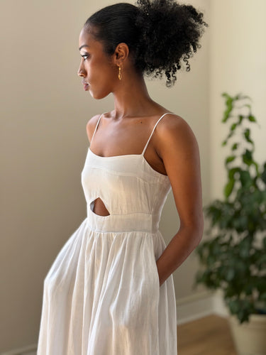 Dissh Ivory Linen Cut Out Midi Dress, US 2