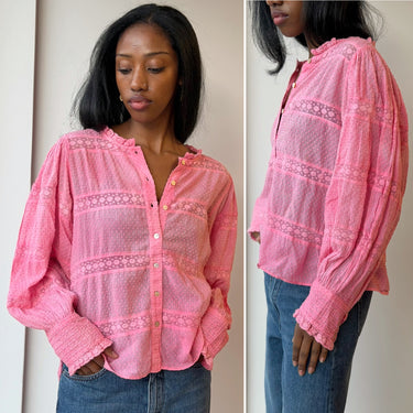 Love Shack Fancy  Rochelle Pink Button Down Blouse, XSmall