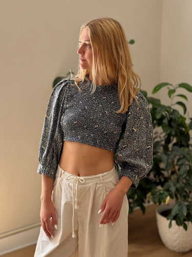 Doen AS IS Deer Pattern Smocked Crop Top, Medium