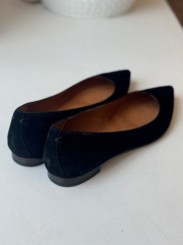 Frye Black Suede Point Flats, 8.5