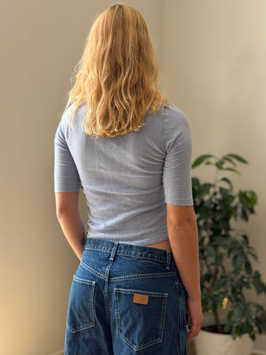 Doen Blue Pointelle Top, Small