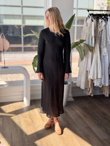 Baserange NWT Black Linen Sheer Maxi Dress, Large