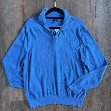 J.Crew Blue Cotton Quarter Zip Sweater, Men's Large