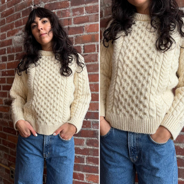 LL Bean Ivory Fishermans Knit Sweater as is , Small