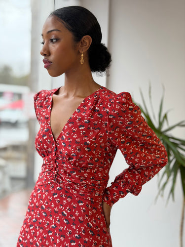 Veronica Beard Silk Marion Dress in Red Floral, 0