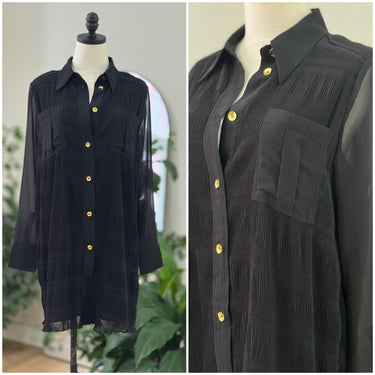 Ganni Black Textured Shirt Dress, Small