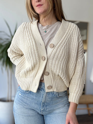 Babaa No 18 Cotton Cardigan in Natural, Free Size