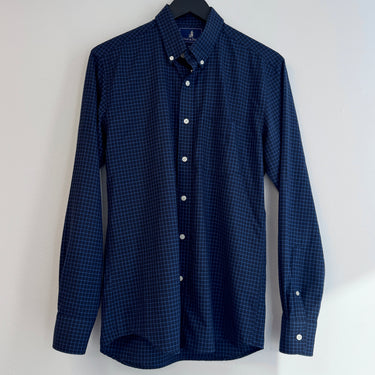 Wool & Prince Plaid Blue Down Shirt, Men's Small