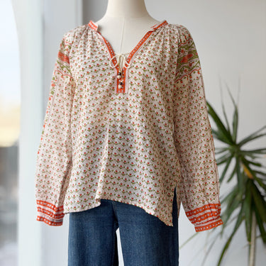 Emerson Fry India Collection Orange Block Print Blouse, Small
