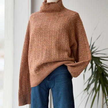 Heartloom Pointelle Cable Knit Terracotta Sweater, Medium