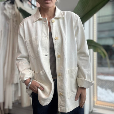 Wax London 100% Cotton Chore Jacket in Ecru, Mens Mediumum