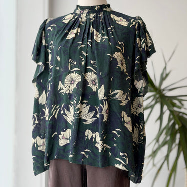 Birds of Paradis Dark Floral Blouse, Large