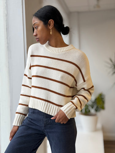 Jenni Kayne Chloe Ivory & Nutmeg Stripe Sweater, XSmall