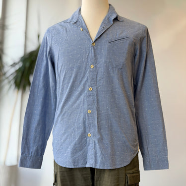 Folk Blue Chambray Speckle Button Up, Men's Large