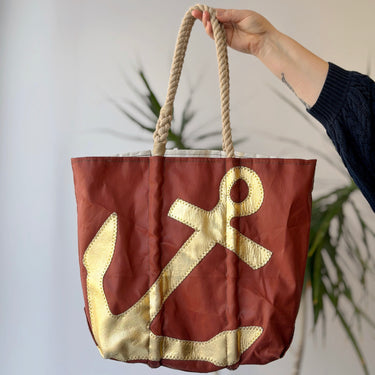 Seabags Burgundy & Gold Anchor Tote - stains inside