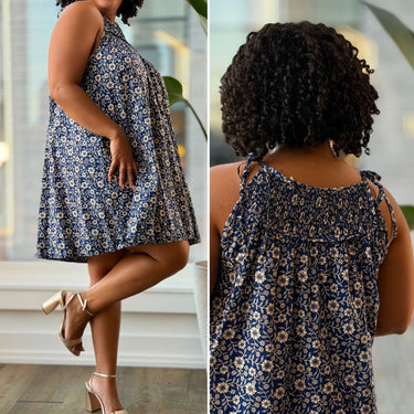 Doen Majorie Blue Floral Mini Dress, XLarge