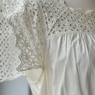 Doen Ivory Eyelet Maxi Dress- as is, discoloration, Medium Haberdashery Resale Clothing Co. Doen Ivory Eyelet Maxi Dress- as is, discoloration, Medium Haberdashery Resale Clothing Co.