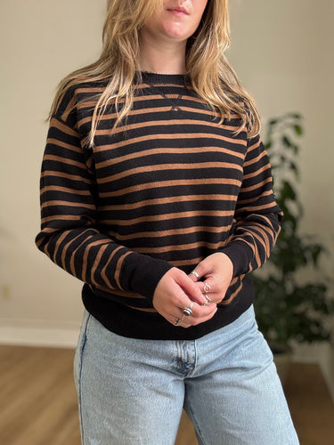 Everlane Camel and Black Striped Crewneck Sweater, Small