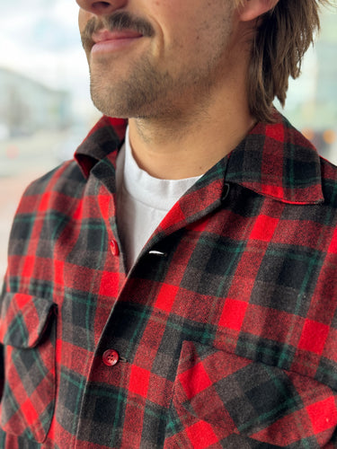 Pendleton Red Plaid Wool Shirt, Men's Large
