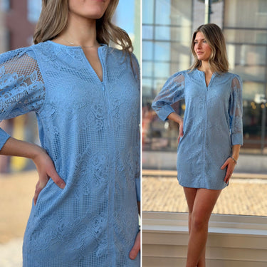 Ganni NWT Placid Blue Lace Dress, 34