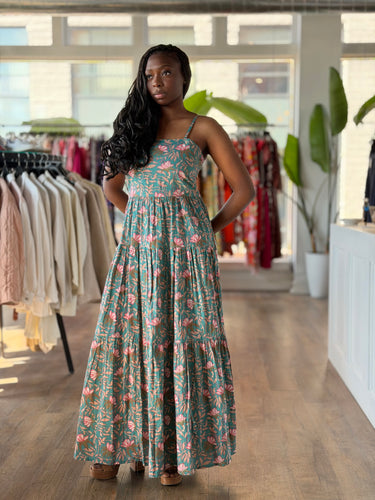 Raga Teal Floral Maxi Dress, Medium