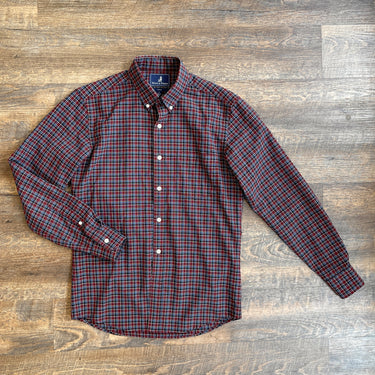 Wool & Prince Plaid Burgundy Down Shirt, Men's Small