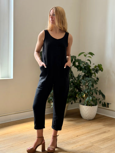 Elizabeth Suzann Black Linen Jumpsuit, S-T