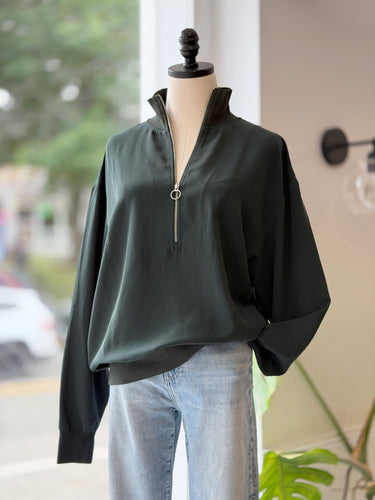 Closed AS IS Deep Green Half Zip Windbreaker Pullover, Medium