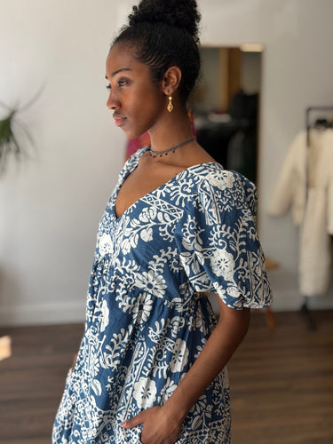 Caroline Constas Blue Floral Bubble Hem Dress, Small