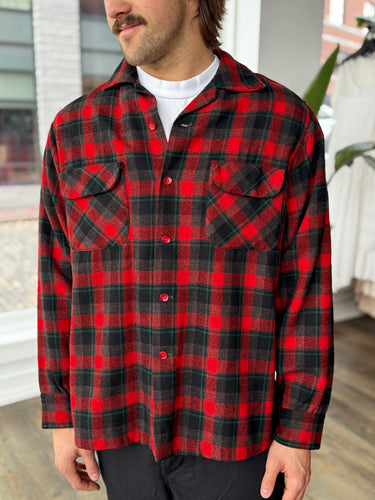 Pendleton Red Plaid Wool Shirt, Men's Large
