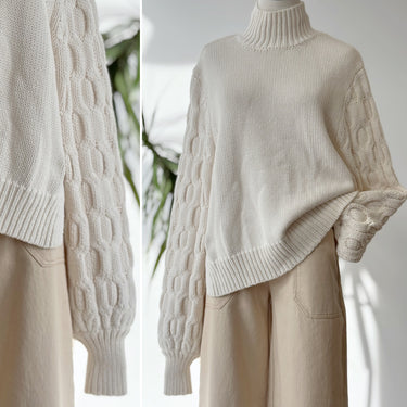 Dissh Scout Ivory Sweater Cotton Merino Blend, Large