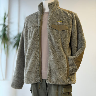 LL Bean Olive Fuzzy Full Zip Fleece Jacket, Men's Large