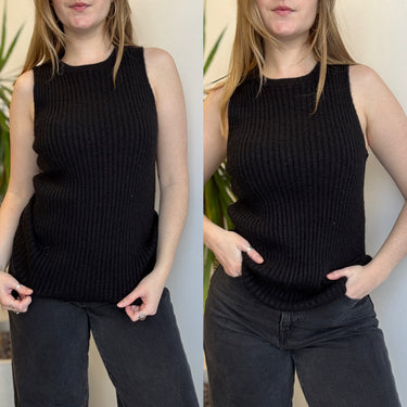Eleven Six Black Rib Knit Sleeveless Top, M/L