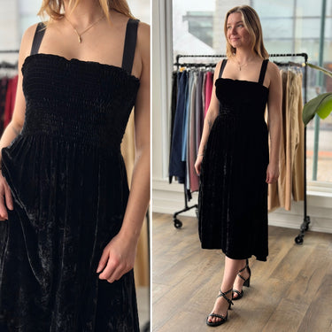 La Ligne Black Crushed Velvet Dress, Small
