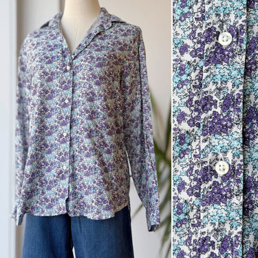 Grayson Blue & Purple Floral Button Down Top , 1 / XSmall