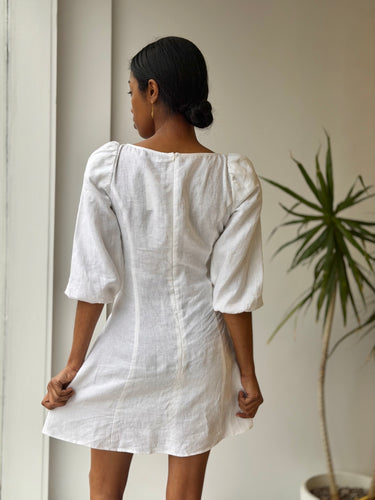 Reformation White Linen Puff Sleeve Mini Dress, 0