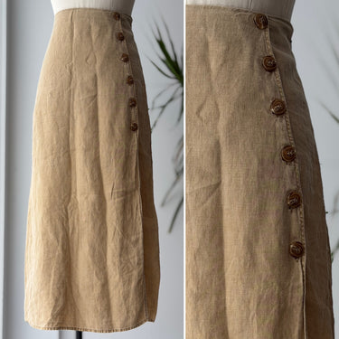 Free People Linen Side Button Midi Skirt, 8