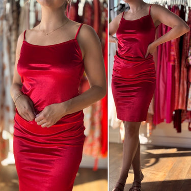 Reformation Merel Velvet Midi Dress in Cherry