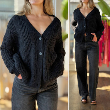 Jenni Kayne Cable Knit Cocoon Cardigan in Black , Small