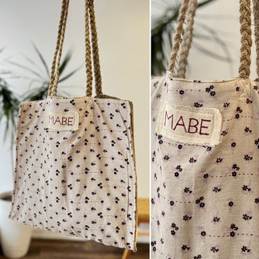 M.A.B.E NWT Block Print Juti Tote - Light Floral