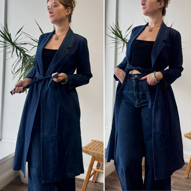 Ali Golden Dark Denim Trench Coat, Medium