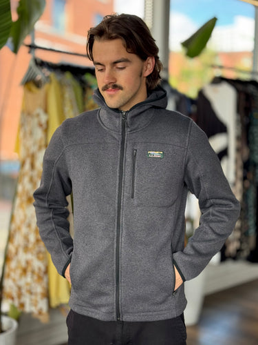 LL Bean Grey Slightly Fitted Full Zip Hooded Better Sweater, Men's Medium