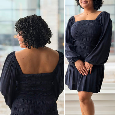 Ganni Midnight Smocked Drop Waist Dress, 34