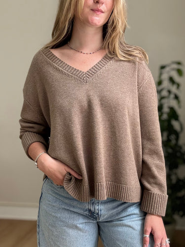 Jenni Kayne Merino Wool/Cotton Blend V Neck Sweater, XLarge