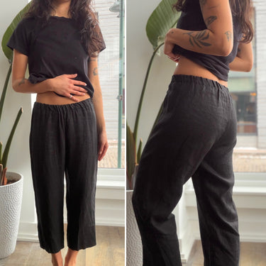 Jarbo Black Linen Barrel Pants, Small