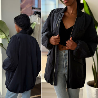 GANNI Navy Twill Oversized Bomber Jacket, XXSmall